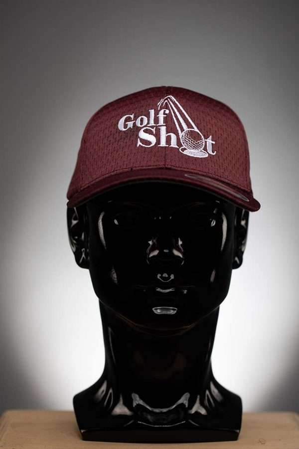 6777 Flexfit Hat Athletic Mesh Cap Maroon With White Full Logo Flexfit Hat Athletic Mesh Cap