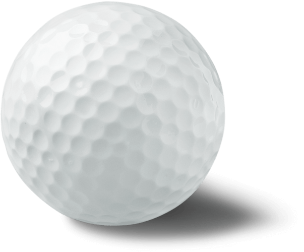 A close-up image of a white golf ball with dimples on its surface against a plain background.